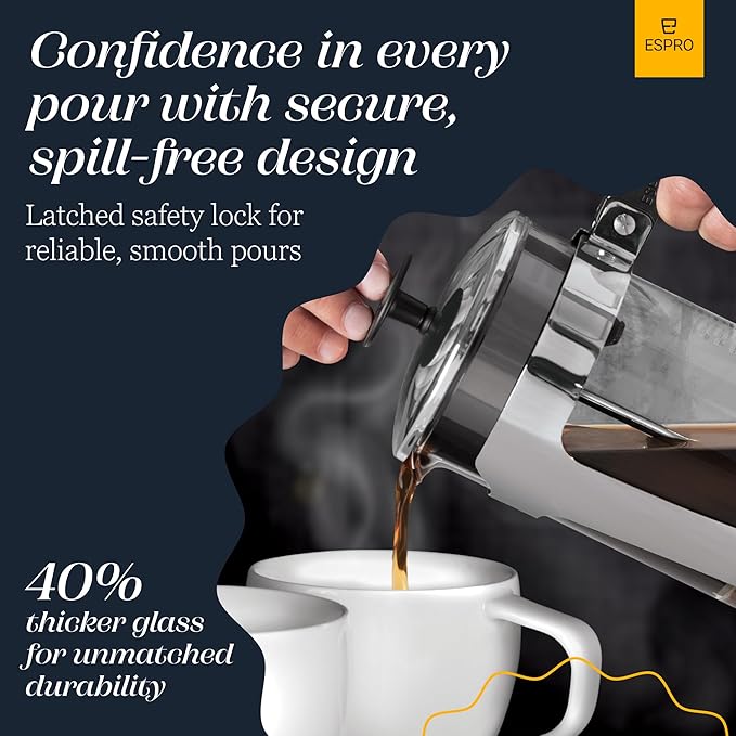 ESPRO - P5 French Press Coffee Maker – Patented Double Microfilter for Sludge and Grit Free Coffee – Made in Taiwan, Black, 18 oz