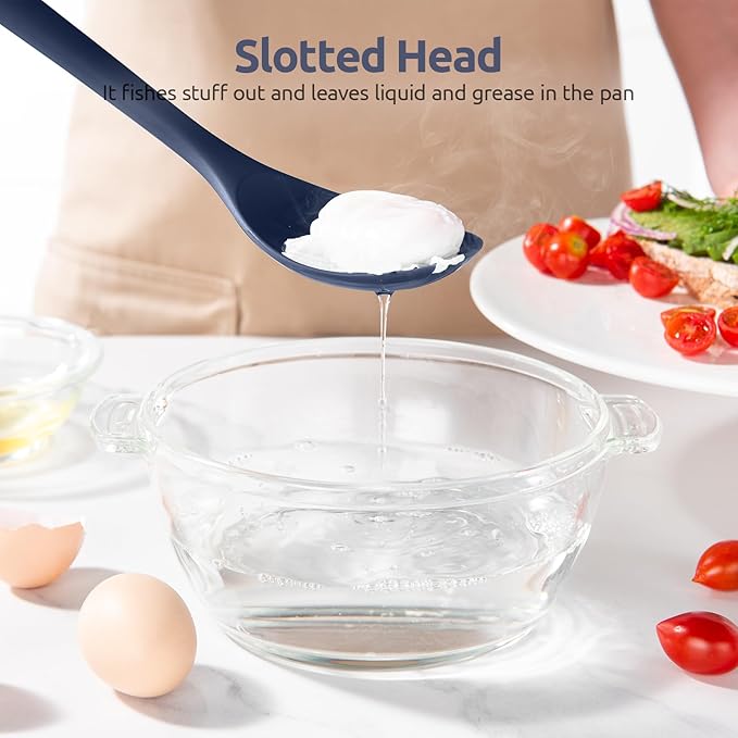 600ºF Heat Resistant Silicone Spoon: U-Taste 13.3in Solid Kitchen Cooking Spoon, Nonstick Food Grade Large Soup Rubber Utensil for Mixing, Serving, Stirring, Basting, for Pot Cookware (Midnight Blue)