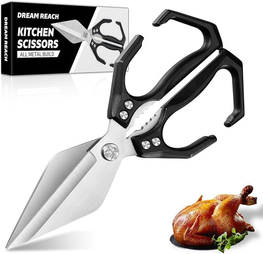 Dream Reach Kitchen Scissors for Food Heavy Duty Poultry Shears with Ergonomic Handle, Japanese High-Carbon Steel Culinary Shears for Chicken, Meat, Seafood, Bone Cutting, Gift Box Included (Black)