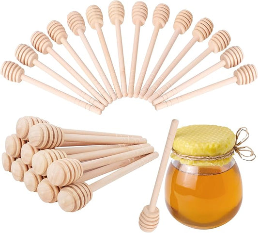 100 PCS Wooden Honey Sticks Dipper 6 Inch, Individually Wrapped Mini Honeycomb Honey Stirrer Stick For Honey Jar Dispense Drizzle Honey and Wedding Party Favors Gift
