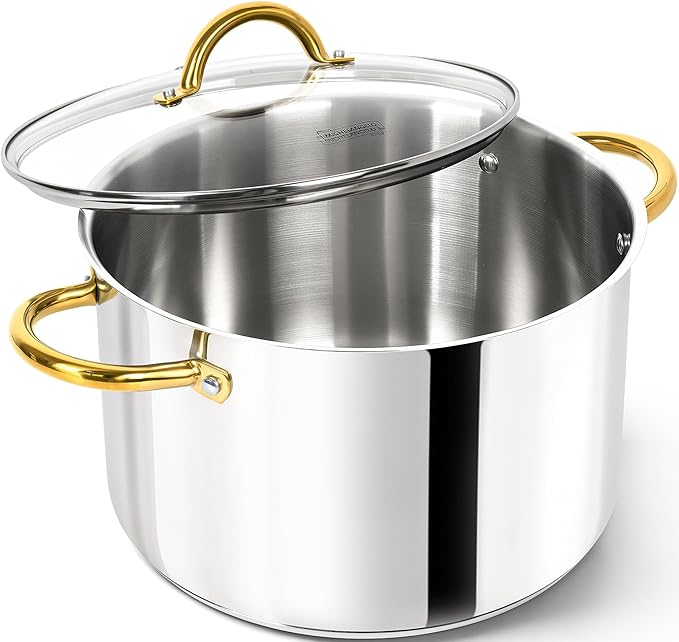 MICHELANGELO Stainless Steel Large Soup Pot With Lid - 10 Quart Stock Pot, Induction Compatible, Oven & Dishwasher Safe