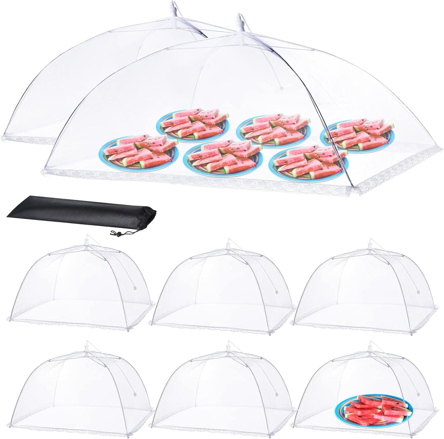 Food Covers for Outside - 2 Extra Large (40 x 25 in) & 6 Large (17 x 17 in) Food Tents/Food Covers for Outdoors Mesh Screen, Picnic Pool Party Supplies, Pop-Up and Collapsible