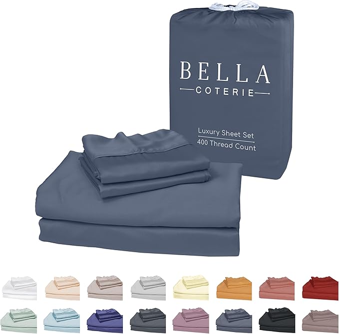 Bella Coterie Luxury Bamboo Viscose Split Top King Size Sheet Set | 100% Organically Grown | Ultra Soft | 34" Split | Cooling for Hot Sleepers | 18" Deep Pocket [Slate Blue]