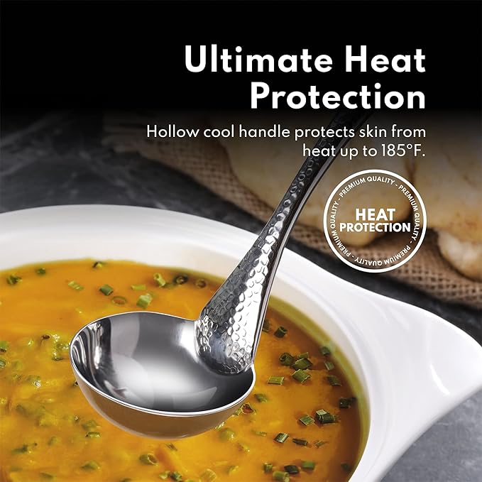 New Star Foodservice Mars Collection, Stainless Steel, 18/8 Hammered Hollow Handle Serving Fork, 13.5-Inch