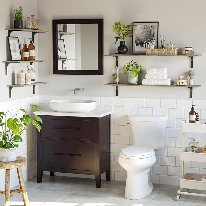 DINZI LVJ Long Wall Shelves, 23.6 Inch Wall Mounted Shelves Set of 2, Easy-to-Install, Wall Storage Ledges with Sturdy Metal Brackets for Living Room, Bathroom, Bedroom, Kitchen, Gray Wash