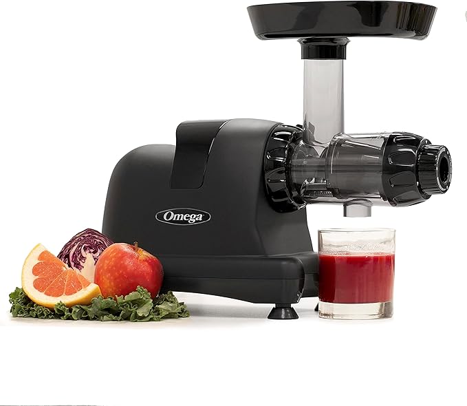 Omega Cold Press Juicer Machine, Vegetable and Fruit Juice Extractor and Nutrition System Makes Nut Milks Baby Food and Sorbets, Triple-Stage 80-RPM Slow Masticating Juicer, 200-Watts, Black