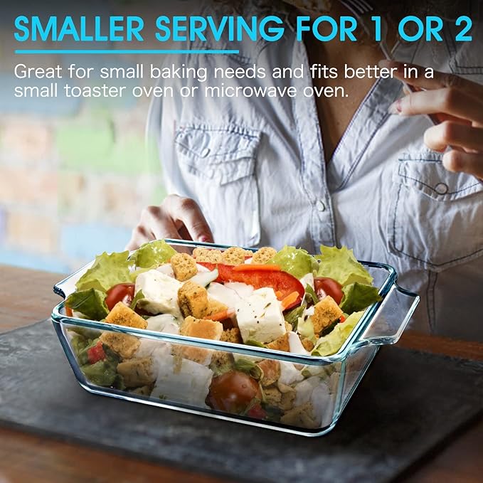 Glass Casserole Dish With Lid, Mini-1 QT (5.7in x 7in) Glass Baking Dishes for Oven, Single Serving Glass Oven Bakeware
