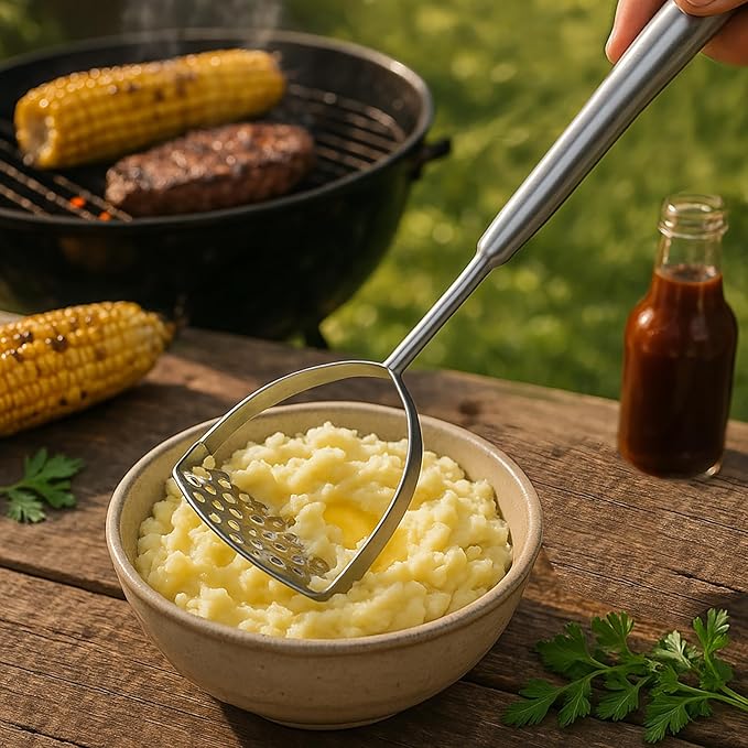 IMEEA Potato Masher SUS304 Stainless Steel Potato Masher with Long Handle for Avocado, Mashed Potatoes, Beans, Vegetables, 13.8-Inch