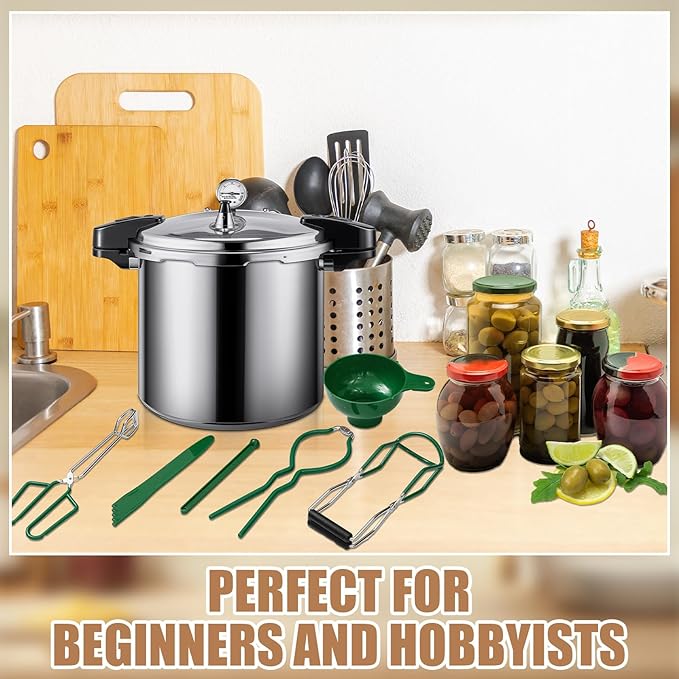 24qt Pressure Cooker with 6 Mason Jars, 6 Canning Supplies with Pressure Panner Stainless Steel Steam Rack Gauge for Canning, Silver