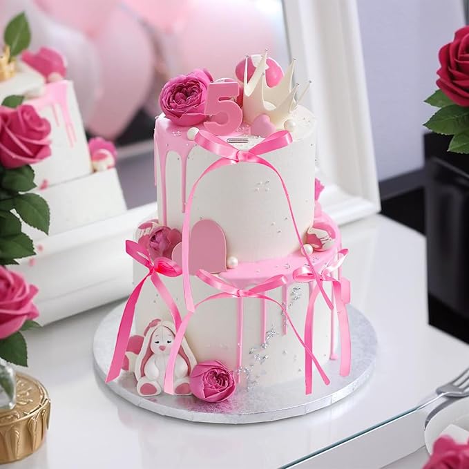 20 Pcs Pink Bow Cake Toppers Bowknot Cupcake Topper Bowtie Cake Decoration Ribbon Bows Picks Pink Bow Coquette Birthday Decorations for Girls Princess Bridal Shower Birthday Wedding Party