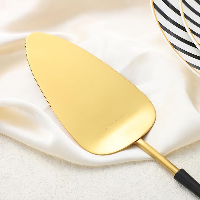 black gold Cake Cutter,Stainless Steel Pie Spatula Serrated,Cake Pizza Cutter Tart Dessert Slicer Comfortable Handle (black gold)