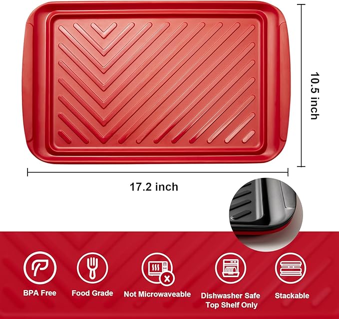 LEHAHA Grilling Prep Trays, Melamine BBQ Prep and Serving Platters and Tray for Outdoor Entertaining, Large Food Serving Trays, Set of 2, 17.2" x 10.5",Great for Grilling Lovers,Black and Red