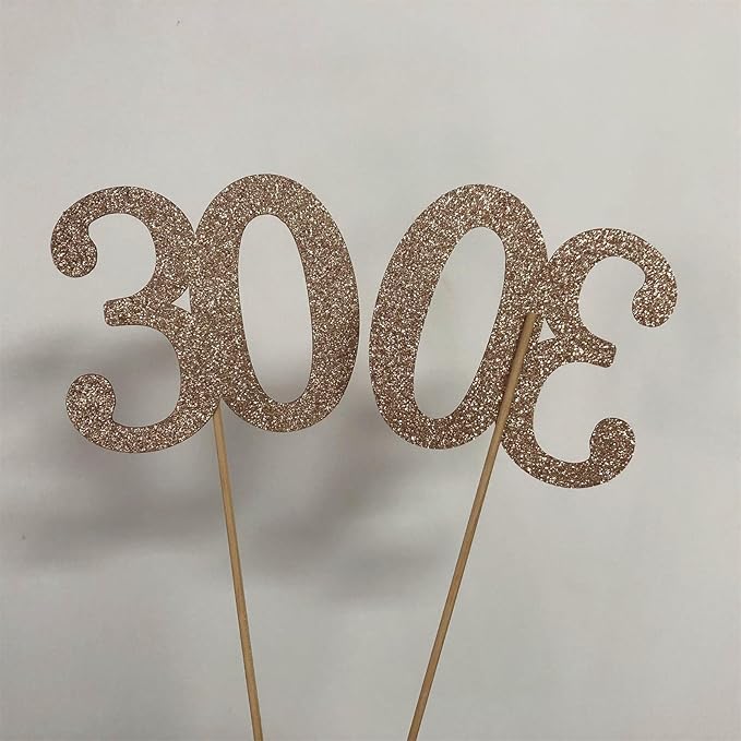 10-Pack Double Sided Glitter 30th Birthday Centerpiece Anniversary Centerpiece Sticks, Number 30 Table Topper Cake Topper for 30th Birthday Anniversary Table Party Decorations (Double Sided rose gold)