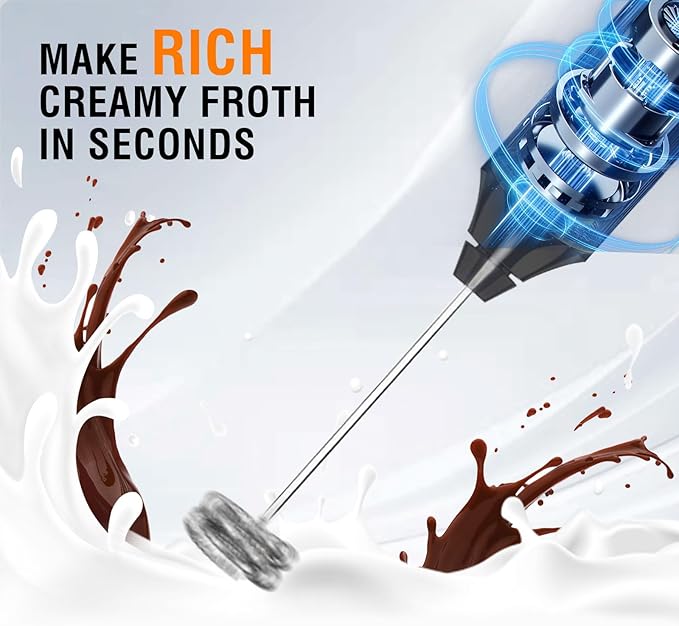 Milk Frother-Handheld Electric Whisk for Coffee, Latte, Matcha, and Hot Chocolate (Plastic body-Built in 1200mAh lithium battery, USB rechargeable) Drink Mixer Handheld, Lightweight & Portable