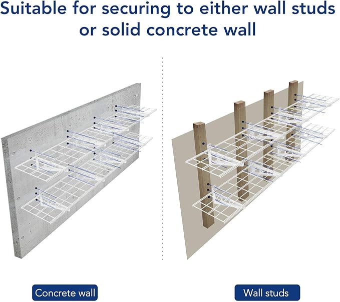 FLEXIMOUNTS 12-inch-by-72-inch Wall Shelf Garage Storage Rack Wall Mounted Floating Shelves,1x6ft ,white, 2-Pack