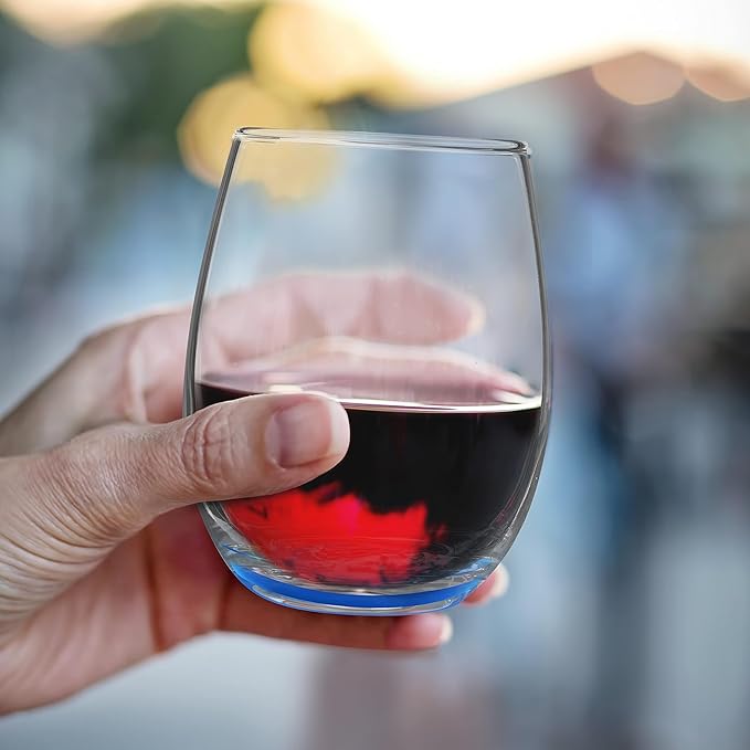 DISCOUNT PROMOS Stemless Wine Glasses by ARC 5.5 oz. Set of 12, Bulk Pack - Perfect for Hotel, Bar, Restaurant or Lounge - Blue