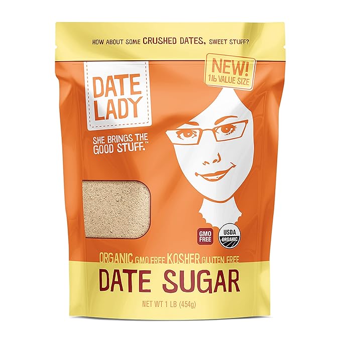 Date Lady Organic Date Sugar, 1 lb | Vegan, Paleo, Gluten Free & Kosher | Alternative Sweetener for Baking | Will Not Dissolve in Coffee (1 Bag)