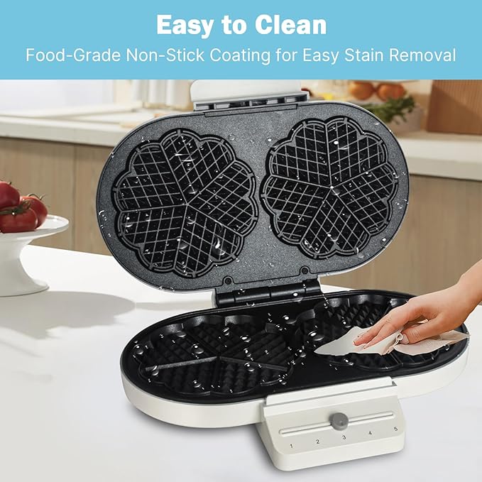 Electric Heart-shape Waffle Maker: Double-plate 5-Temp Control & Fast Heating - White Oval Shape with Non-Stick Scratch-Resistant Coating for Belgian Waffles