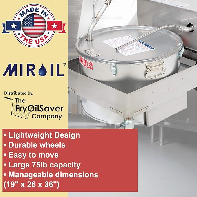 MirOil BD 707 Electric Oil Filter Machine & Discard Trolley, Portable Oil Filter Machine for 75lb Fryer Grease, Filtration System for Deep Fryers for Restaurants, Food Service, Food Trucks & Caterings