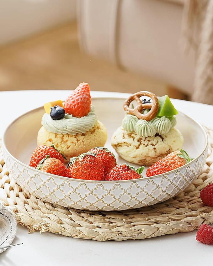 getstar Pasta Bowls, Large Salad Serving Bowls (8.2 inch/35 oz), Ceramic Bowl Plates Set of 4, Farmhouse Embossments, Microwave and Dishwasher Safe