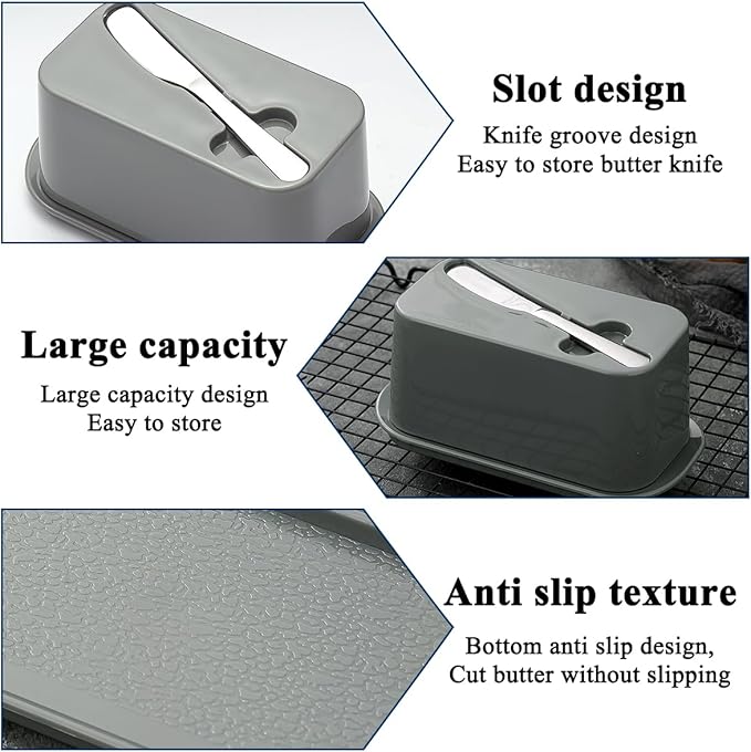 Evanda Butter Dish with Lid for Countertop and Refrigerator Door Shelf with Butter Spreader Knife, Butter Keeper, Plastic Butter Holder Tray Container for West/East Coast Butter