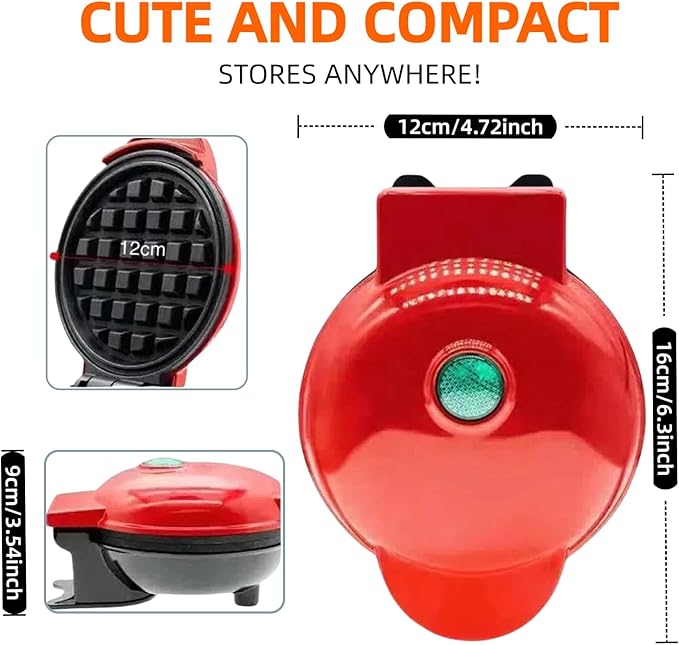 3 in 1 Mini Waffle Maker with Removable Plates-Waffles,Donuts,Pancakes all in Multimaker -Nonstick Surface for Easy Cleaning - Great Holiday Gift(Red)