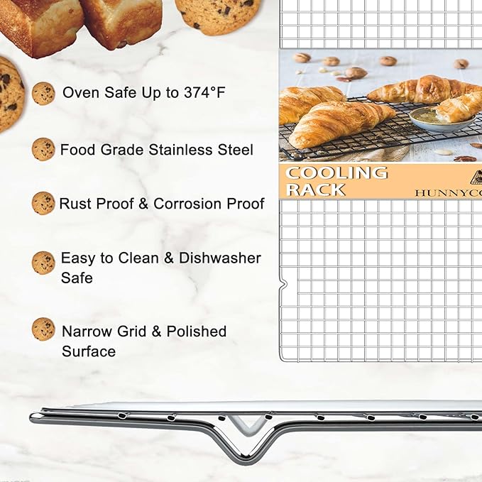 15.8”×9.8” Cooling Rack, 3P Stainless Steel Baking Rack, Oven Safe Cooling Racks for Cooking and Baking, Silver Roasting Rack & Wire Rack & Cookie Cooling Rack for Roasting, Grilling, Drying