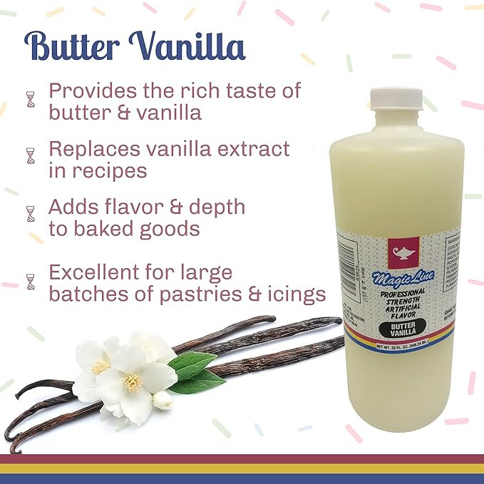 Magic Line Butter Vanilla Flavoring Oil for Baking - Replaces Vanilla Flavor Extracts (32 Ounces)
