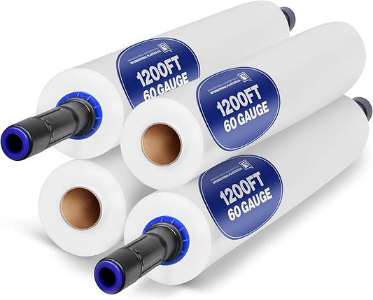 International Plastics Co. 15" Plastic Stretch Film Wrap with Extended Handles 1200ft Each 500% Stretch Clear Cling Durable Adhering Packing Moving Packaging Heavy Duty Shrink