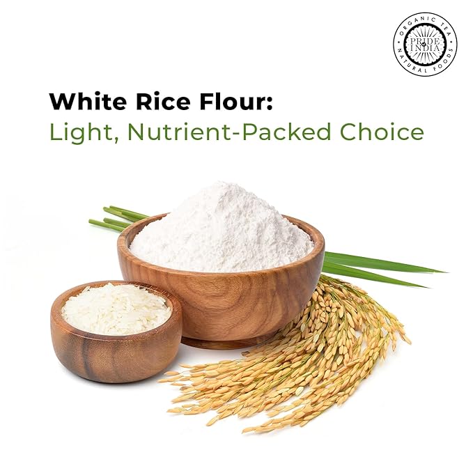 Pride of India- White Rice Flour 1 lbs (454 gm) Mild Slightly Sweet Neutral Taste Freshly Milled in Small Batches | Used for Cooking Baking Coating Thickening | Vegan, Gluten Free