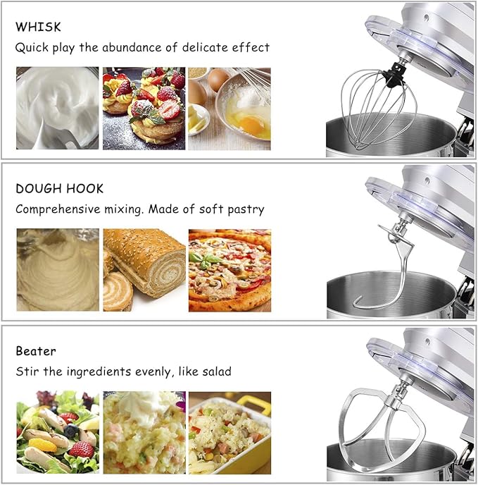 COSTWAY Stand Mixer, 7.5-Quart 660W 6-Speed Electric Mixer with Stainless Steel Bowl, Tilt-head Food Mixer with Dough Hook, Beater, Whisk (Sliver)