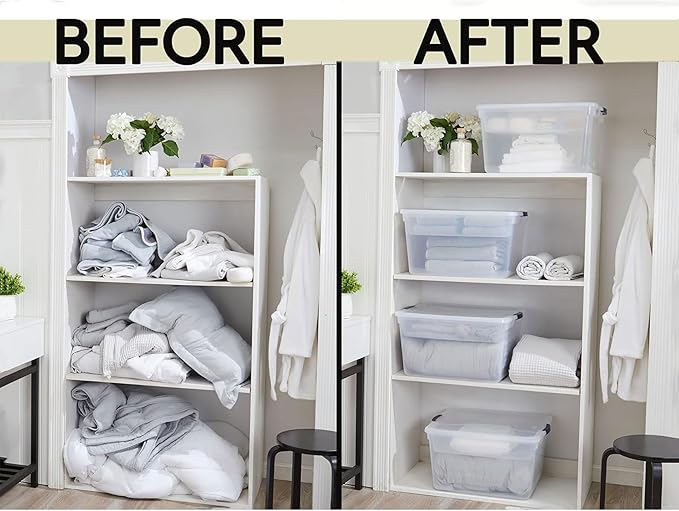 Rubbermaid Cleverstore 74 Qt Clear Storage Bins with Lids and Nesting Tray, 4-Pack, Stackable, BPA-Free, Made in USA