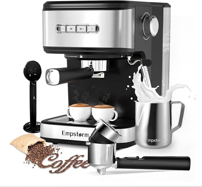 Espresso Machine 20 Bar, 2 in 1 Espresso Maker with Milk Frother Steam Wand for Latte and Cappuccino, Powder and Capsule Portafilter, 50oz Removable Water Tank Coffee Machine for Home-Silver