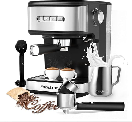Espresso Machine 20 Bar, 2 in 1 Espresso Maker with Milk Frother Steam Wand for Latte and Cappuccino, Powder and Capsule Portafilter, 50oz Removable Water Tank Coffee Machine for Home-Silver