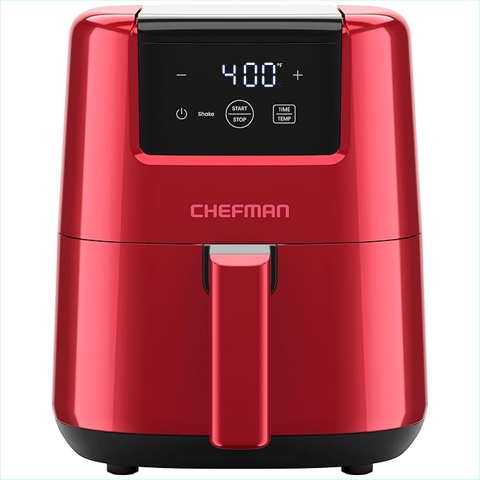 CHEFMAN 2 Qt Mini Air Fryer – Digital Space-Saving Compact Air Fryer with Nonstick and Dishwasher Safe Basket, Quick & Easy Meals in Minutes, Features Digital Timer and Shake Reminder – Red
