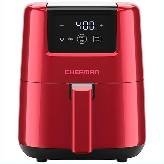 CHEFMAN 2 Qt Mini Air Fryer – Digital Space-Saving Compact Air Fryer with Nonstick and Dishwasher Safe Basket, Quick & Easy Meals in Minutes, Features Digital Timer and Shake Reminder – Red