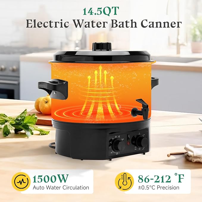 14.5QT Electric Water Bath Canner, 1500W Electric Canning Pot for Home Canning, Preserving Jars, Slow Cooking & More - Adjustable Temp & Timer, Safe & Easy-to-Use Electric Canner for Beginners & Pros