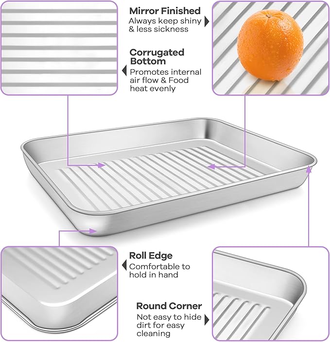 P&P CHEF Baking Oven Pan with Wire Rack, Stainless Steel Baking Oven Sheet Tray, Bacon Pan and Cooling Rack for Cooking Roasting Cookie, Dishwasher Safe & Easy Clean, 10.5 x 8 x 1 Inch