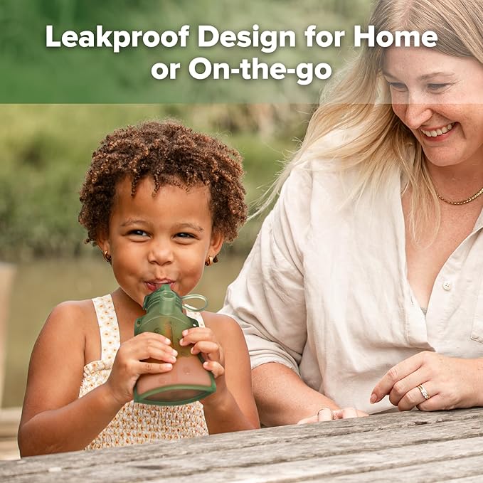 haakaa Yummy Pouch Reusable Baby Food Pouch, Reusable Pouches for Toddlers Kids Squeezable Pouch, Washable Freezer - Make Homemade Organic Food for Babies/Toddlers, 4oz, 2 Pack,6m+(Pea Green)