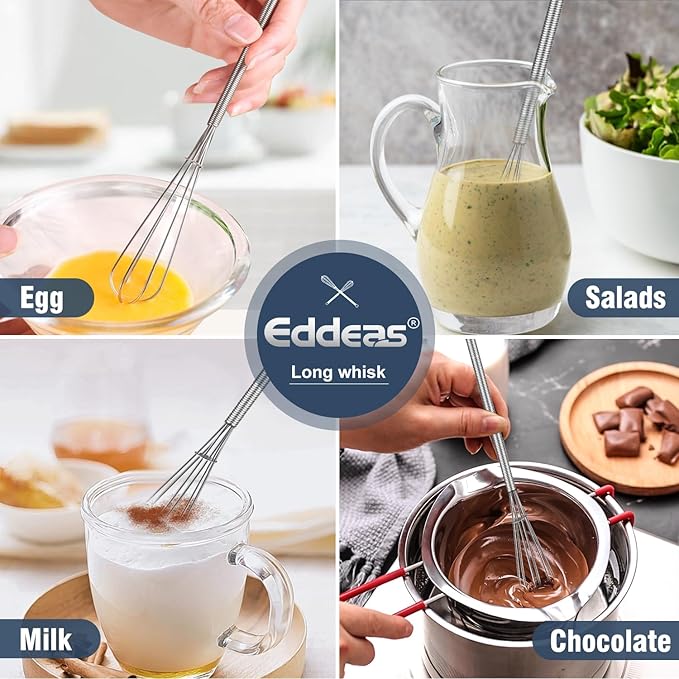 Long Mini Whisks Stainless Steel, Eddeas Skinny Small Whisk 10 inch Tiny Whisk With Long handle for Whisking, Beating, Mixing Sauces, Blending Ingredients Kitchen Small Wisk