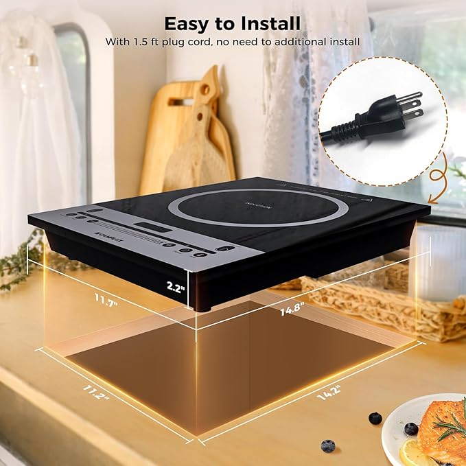 CAMPLUX Portable Induction Cooktop 1800W, 120V Single Burner Electric Cooktop with Kids Safety Lock, 7 Power & Temperature Levels Setting Induction Burner with Timer, Countertop or Built-in