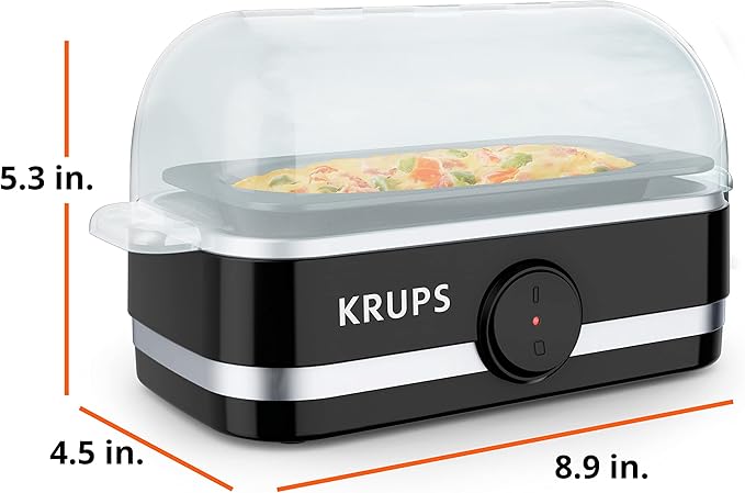 KRUPS: Simply Electric Plastic and Stainless Steel Egg Cooker 6 Eggs 400 Watts Hard, Medium, and Soft Boiled, Poached, Scrambled, Omelets, Rapid Cook Black