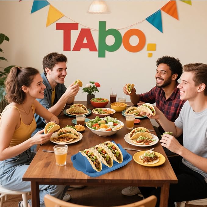 Juome Upgraded Silicone Taco Holder 2 Packs - Reusable Taco Plates with Dividers, Taco Rack Holders Stand for Hard/Soft Taco Shell Holder, Taco Party Serving Tray Plates, Dishwasher & Microwave Safe