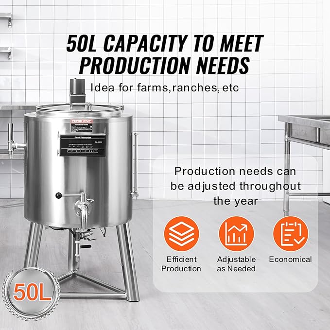VEVOR Milk Pasteurizer 50L, Commercial Milk Pasteurization Machine, Food Grade 304 Stainless Steel, Professional Pasteurization with Time and Temperature Control, for Milk Juice Yogurt Sterilization