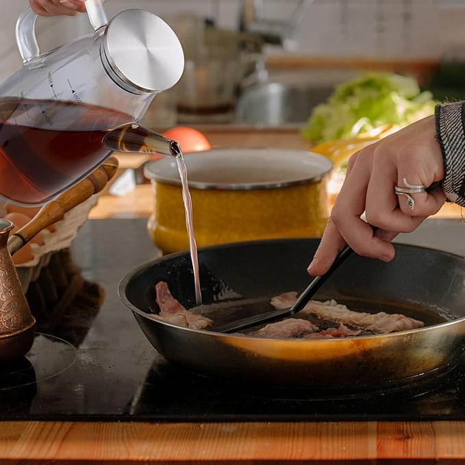 Large Glass Oil Dispenser Bottle for Kitchen Cooking Recipiente Para Aceite De Cocina Olive Oil Vinegar Dispenser Cruet Stainless Steel Lid No Drip Liquid Container (Clear, 34oz /1000ml)