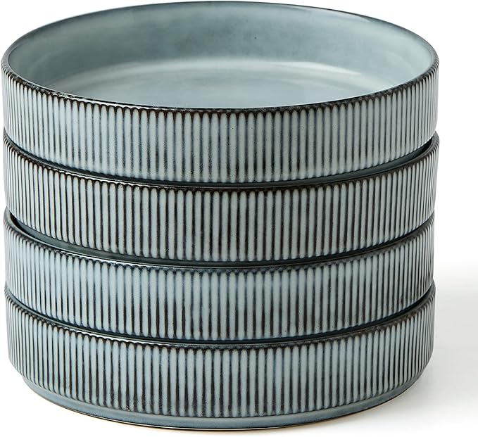 famiware Star 7.5" Pasta Bowls Set, Salad Bowl Set of 4, Double Reactive Glaze, Stackable, Ideal for Your Friend for Housewarming, Festivals, Smoky Blue