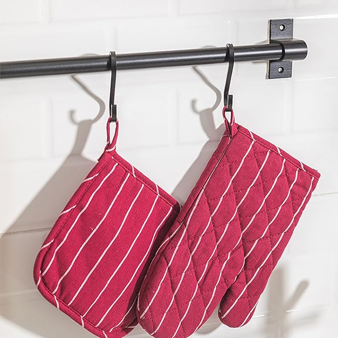 4Pcs Oven Mitts and Pot Holders, Heat Resistant Oven Mitts Set with Pothholder,Heat Resistant Microwave Gloves Safe for Baking,Cooking, BBQ (Red)