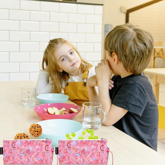 Reusable Sandwich Bag/Snack Bag for Kids & Adults, Dual Layer Lunch Bag with Handle, Washable, Food Safe, BPA Free (2-Pack, Rainbow)