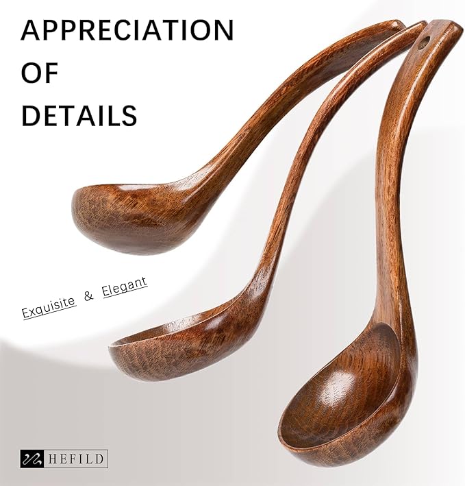 Wooden Soup Ladle, 10.8" Handle, 3.0 fl oz Large Scoop Utensil for Serving & Cooking, Hardwood Wooden Ladle – Wood Spoon for Soup Natural and Sustainable