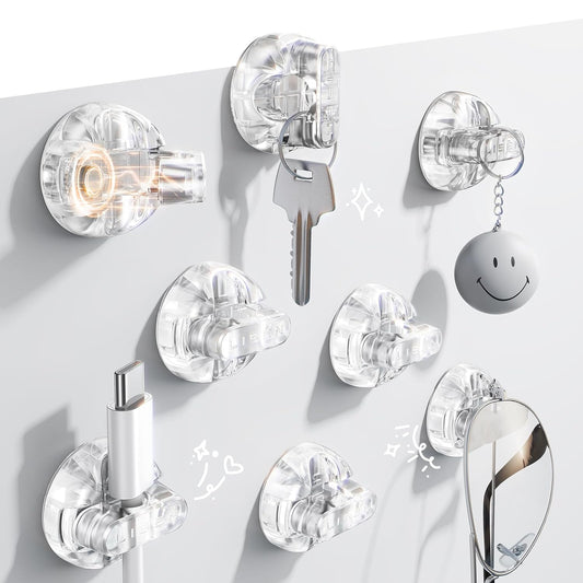 8-Pack Magnetic Cable Clips [1S Snap-On] Cord Holder, LISEN Desk Organizers and Accessories with 4 Extra Strong Adhesive Pads, Wire Organizer for Nightstand, Home, Wall, Car, Desktop,Transparent